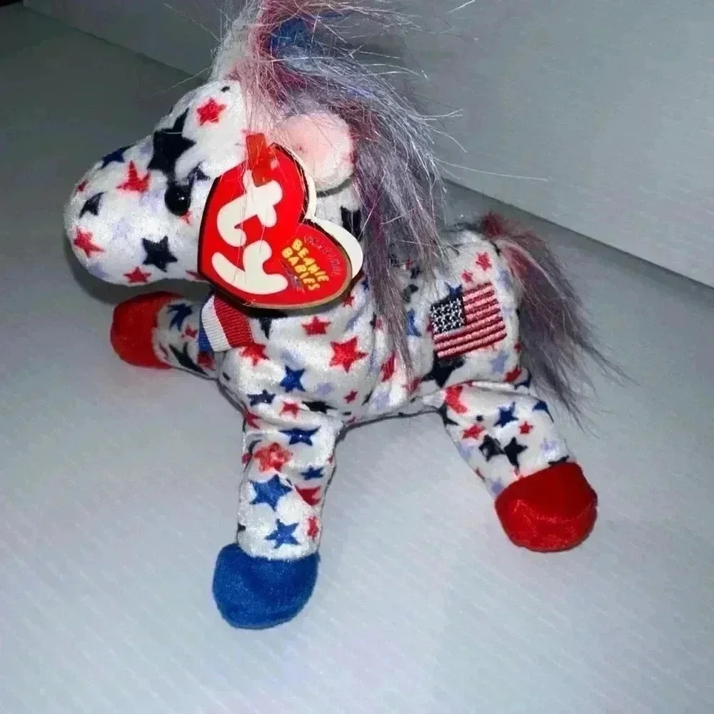 Ty Beanie Baby Lefty 2004 Horse Plush Toy Red White Blue Election PE Pellets